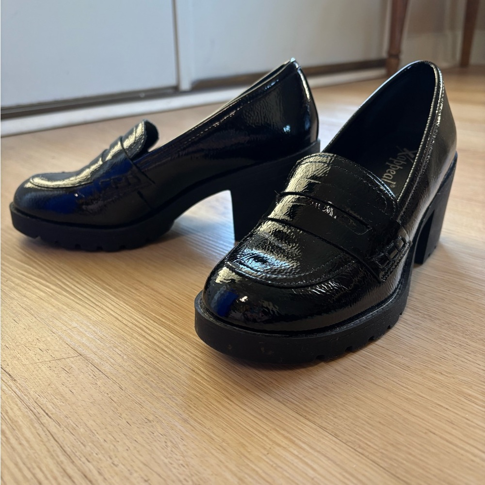 Black Vegan Leather Heeled Loafers